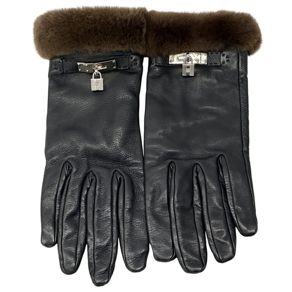 Hermes Hermès Kelly Gloves for Women, Leather, Silk, Mink, Black, Brown, Fur, - Picture 3 of 10